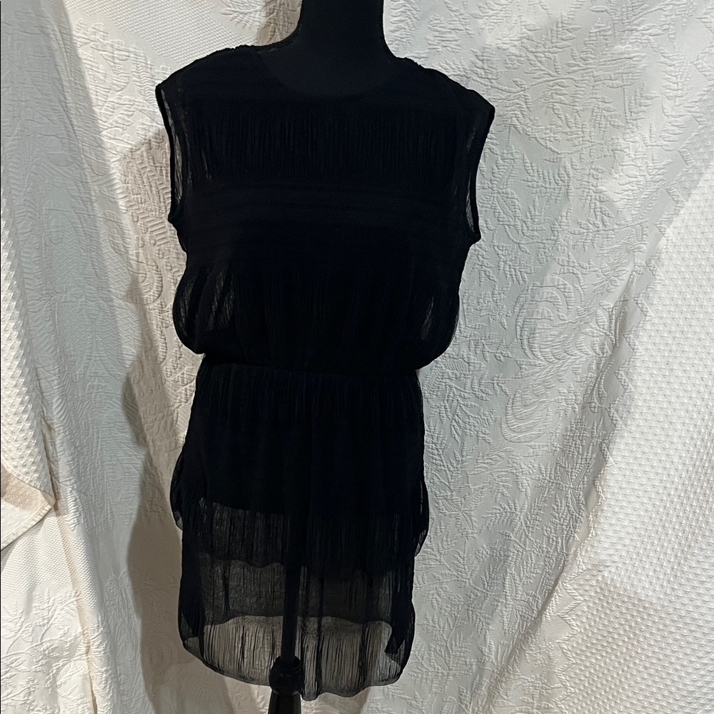Maje Sheer Black Sleeveless Layered Mini Dress, size 2 (medium)
